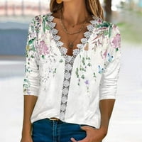 Ayolanni dugih rukava majica Ženska modna tiskana čipka tri četvrtine vidi bluzu V-izrez casual vrhovi