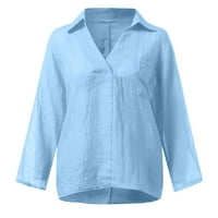 Charella pamučna posteljina vrhovi za žene rukav čvrsti boju Crewneck Vintage bluze majice vrhovi svijetlo