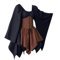 Jesenske haljine za žene Žene Kostimi Gothic Retro dugih rukava Kordet haljine s dugim rukavima okrugli