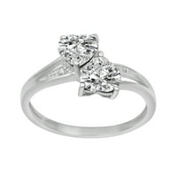 Sterling srebrni oblik srca bijeli CZ Dva kamena srca ženski zaručni prsten