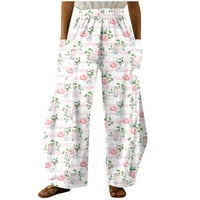 Tobchonp modne prevelike hlače proljeće ljetne crtane ispise labave hlače za žene ravno noga elastična struka Y2K Streetwear Pantalon bijeli xxxl