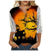 Duks Halloween za žene Ženske majice s V-izrezom Širma Ispis LACE casual bluza Labavi rad Tunic vrhovi