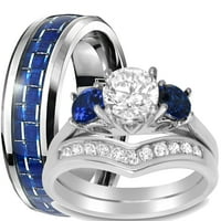 Njezin je njen sterling plavi safir CZ svadbeni vjenčani prsten za vjenčanje, postavio ga je 10 12