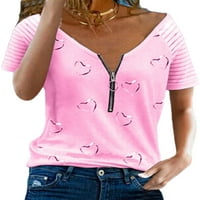 HAITE WOOD majica za mir za srce Tips kratkih rukava TEE košulja Dnevna bluza V Holiday V izrez Black