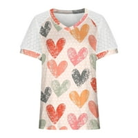 SKSLOEG WOMENS Bluzes Ljetni poslovni vrhovi MESH Heart Print Tops Puff kratkih rukava Radne majice