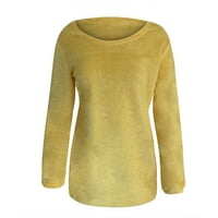 Žene tuničke vrhove rukava Ženska modna labava plišana boja Duge rukave Duks duks majica vrhovi klirence žuti