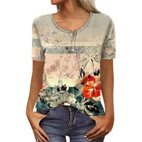 Ženski vrhovi ženski V-izrez kratki rukav cvjetni dame bluze ljetne majice za žene bež m