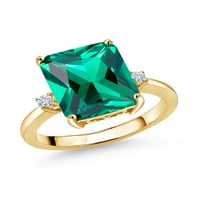 Gem Stone King 18K žuti pozlaćeni srebro 3-kameni prsten Octagon Nanoe Emerald Moissine