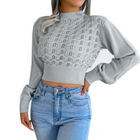 Ketyyh-Chn Ženski džemper V-izrez s dugim rukavima labav ležerni džemper za blugu pulover siva, m