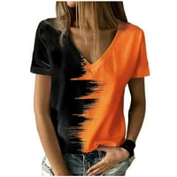 Slatki vrhovi za žene Modni ljetni V-izrez Kratki rukav Ispis Ležerne prilike za majicu Orange XXL