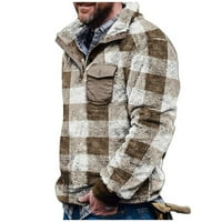Wozhidase Muške košulje Muški plaćeni turtleneck plišani džemper muški gumb pulover PUSH PUSHEW sa džepom