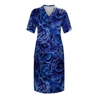 Gotyou haljine velike haljine Ženska haljina V-izrez s kratkim rukavima s džepom Royal Blue XXXL