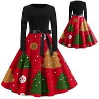 Božićna haljina za ispis za žene dugih rukava haljina casual haljine božićni vermilion m