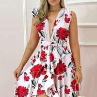 Haljine za žene bez rukava za tisak cvjetni uzorak V-izrez Midi fit i flare Y2K moda Elegantni vintage