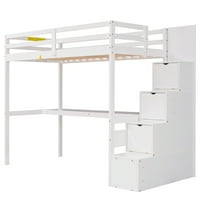 Službena L-u obliku kreveta u obliku dvostruke veličine i potkrovlje sa ugrađenim srednjim stubištem i stolom, bijelom