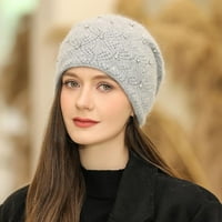 Hesoicy Women Winter Hat Slounchy Solid Boja Visoka elastičnost Zaštita od uha Pletena toplo ukrasna