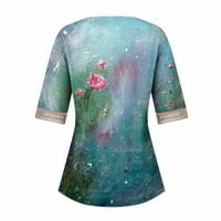 Apepal ženske majice u rukavu čipke V izrez Boja blok Dressy Tops Trendy šuplje cvjetne bluze T majice
