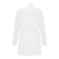 Zunfeo Women plišana jakna - dugi rukav V vrat sa džepovima otvorena prednja vintage čvrste t vrpce bijele 4