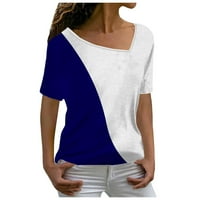 Bazyrey Womens V-izrez na vrhu ženske rupe za patchwork bluze kratkih rukava, ležerne tuničke majice plave s