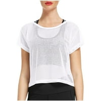 Žene ležerne majice Crewneck Sheer Mesh Ultra Mekani kratki rukav Solid COLOR COVOR Top Net Tee Košulja
