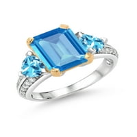 Gem Stone King Sterling Srebrna i 10k žuto zlato Švicarski Blue Topaz kamen zaručni prsten za žene