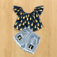 Setovi odjeće za dijete za odijelo za tinejdžere Ljeto Mala djeca Jedno rame Mali ananas tisak Plava