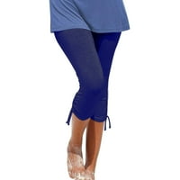 Ženske solidne boje userice za čišćenje moda Capris lagana težina fit elastična struka baggy slabe široka noga na plaži hlače za crtanje udobne ljetne pantalone plavi xl