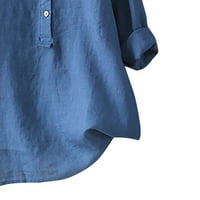 Juebond plave majice s dugim rukavima za žene dugme V izrez Tunic vrhovi Trendy Holiday Majice bluza