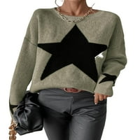 Ležerni geometrijski print Puloveri za okrugli vrat dugih rukava Khaki ženski džemperi