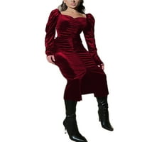 Prednjeg swalk Ženska haljina V-izrez Ball haljina s dugim rukavima Midi haljina Party Plain solid boja