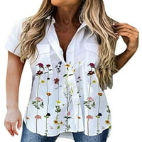 Grianlook Ženska bluza rever na vratu kratki rukav Nepravilni košulje za košulje na majicama dolje dame