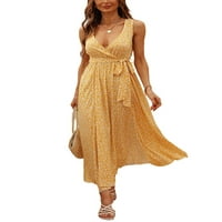 Sexy Dance Dame Long Maxi haljine bez rukava Summer Sandress V Rezervoarska haljina Casual Party Yellow