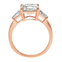 CT briljantan Asscher Cut sintetički bijeli safir 14K ružičasto zlato tromjesečni prsten s 45