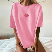 Labakihah T majice i nbsp; za žene Žene Applique Print kratki rukav O-izret casual pulover bluza ružičasta