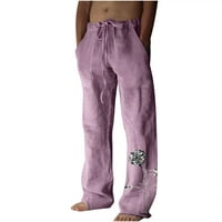 Qiaocaity lagane ljetne hlače za muškarce pamučne posteljine široke pantalone za noge tiskane čipke
