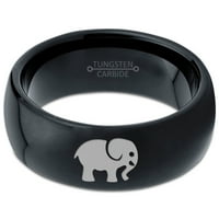 Tungsten Elephant Animal 2D Style Art Band prsten Muškarci Žene Udobnost Fit Crna kupola Polirano