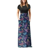Wefuesd Ženske modne haljine za žene Ženski džep kratkih rukava Ležerne prilike cvjetno štampanje Plaža