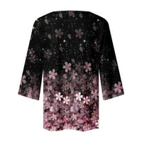Cotonie ženske vrhove V-izrez rukava s cvjetnim printom nepravilno majica Ležerne prilike ljetne jesenske bluze Osnovni vrhovi za žene ljubičaste XL