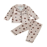 Dječja djevojka satena pidžama PJS set slatka medvjeda print gumb niz dugi rukavi i hlače salon za spavanje