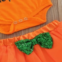 Novorođene dječje djevojke Halloween Odjeća od puckena otisnuta muha rukav rumper + sekverene suknje za suknje + traka za glavu narančasta B 18- mjeseci