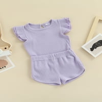 Franhais Baby Hotsovi postavljaju čvrste boje rebrastih pletenja okrugli vrat leteći vrhovi rukava + visoki set kratkih hlača