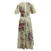 Plus veličina haljine za žene Ljeto zabava duga haljina dubokim V-izrezom cvjetni print kratkim flutter