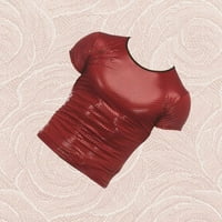 Eastjing Muške PVC kože košulje mokri izgled MESH FINGNET Opremljeni mišićni gornji stepen nošnje crvene