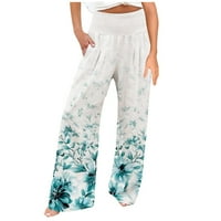 APEPAL ženske rastezmene hlače za noge Ljeto Visoko struka pamučne platnene pantalone cvjetne tiske
