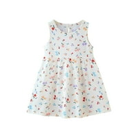 Toddler Teen Girl Soft haljina udobne lijepe haljine cvjetne haljine Crewneck haljina bez rukava Bež
