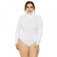 Baywell ženske plus veličine patika s dugim rukavima Bodysuits osnovni leotard bijeli XL-6XL