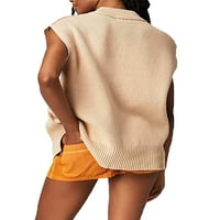 Wassery Ženski okrugli džemper prsluk pluga na rukavu bez rukava, preveliki pleteni pulover