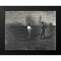 Seurat, Georges Crni moderni uokvireni muzej umjetnički print pod nazivom - Seljaci