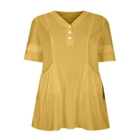 Žene kratke haljine polušeće polušene s kratkim rukavima V izrez ljeto plaža Sundress dame casual trave žuta m