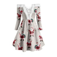 Miayilima mini haljine za žene retro vintage casual snjegovični cvjetni print dugih rukava s dugih rukava